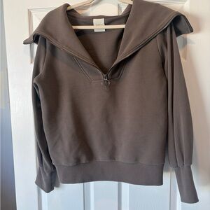 Varley Brown Quarter-Zip Pullover Sweater